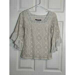 White House Black Market Lace Blouse, White, XXS